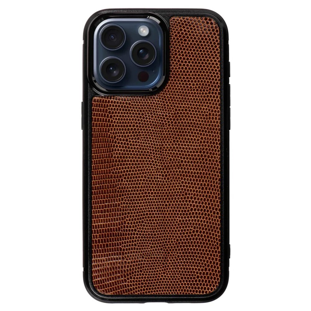 Handmade iPhone 15 Pro/Pro Max Cover - Authentic Lizard - Mahogany Color